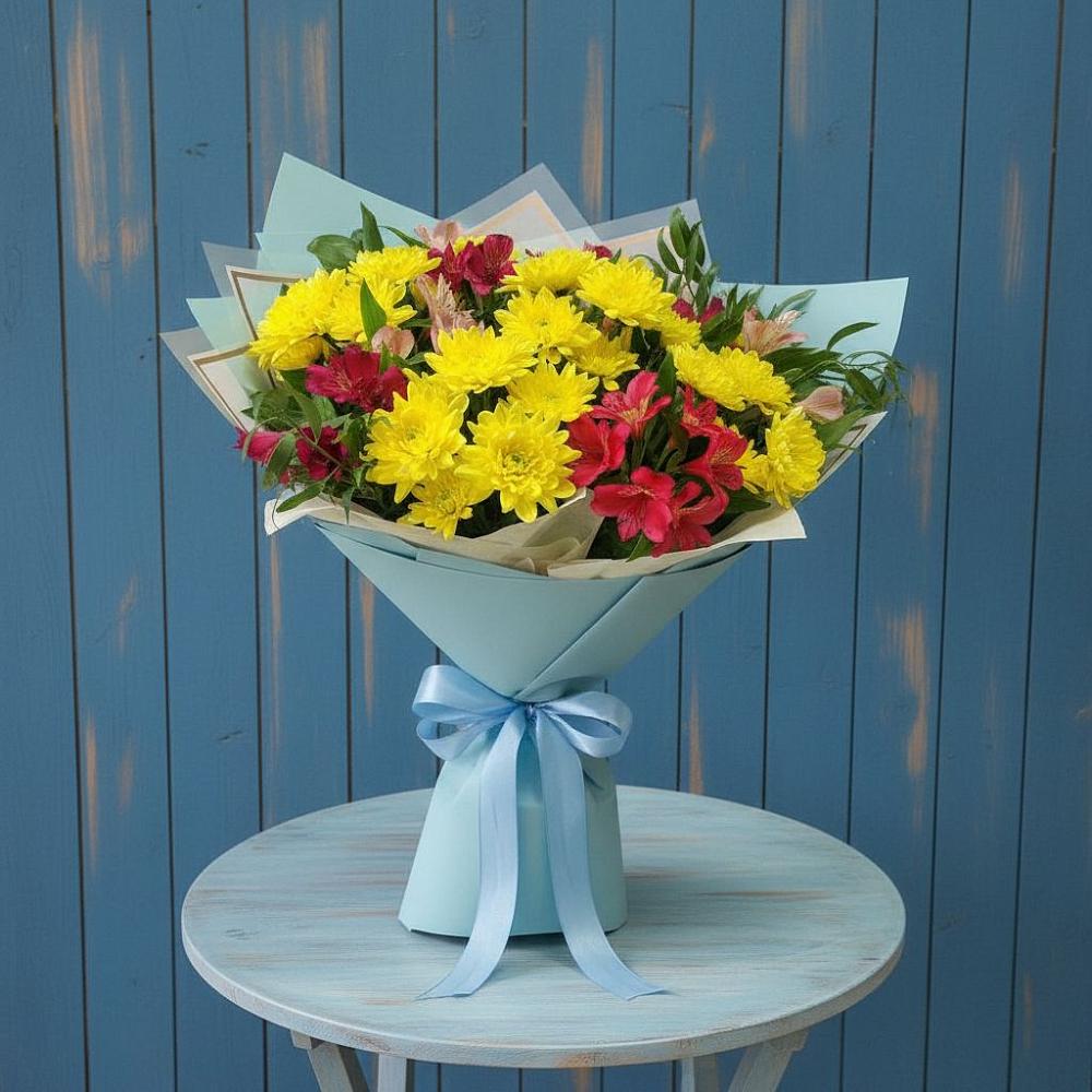Букет сочные брызги в Нижневартовске Букет цветов из: Альстромерии и Хризантемы в Нижневартовске
