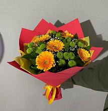 Букет восход солнца в Нижневартовске Букет цветов из:  Герберы и Хризантемы в Нижневартовске