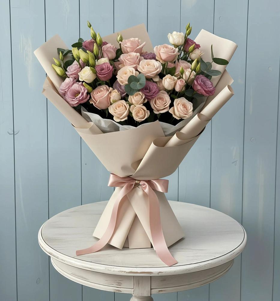 Букет бодрость в Нижневартовске Букет цветов из: Розы и Лизиантусы в Нижневартовске